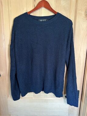 Waffle Knit Women's Navy Crew Neck Sweater